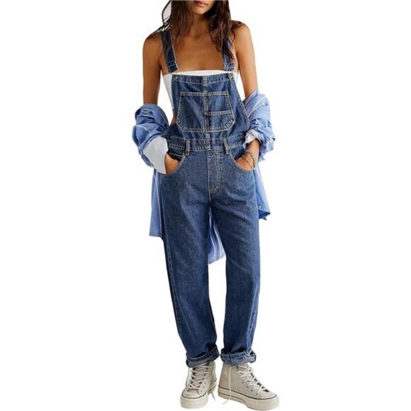 Pants & Jumpsuits | Womens Denim Bib Overalls Loose Adjustable Straps ...